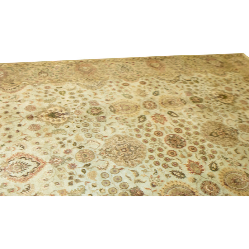 Tapis bleu clair et crème noué à la main de haute qualité