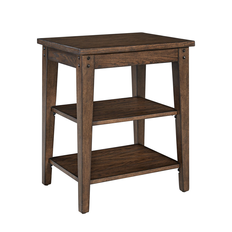 Rustic Brown Oak Rectangular Tiered Storage Table