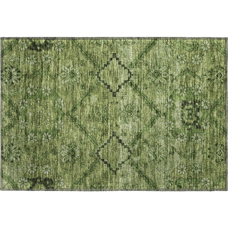 Premium Machine Washable Prisco Olive Rug, Rectangle 1'8" x 2'6"
