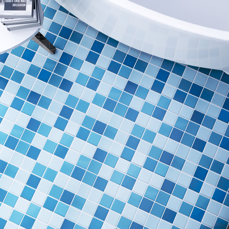 Carreau de mosaïque en porcelaine lustré 12,05 po x 12,05 po Porcetile, Bleu aquas