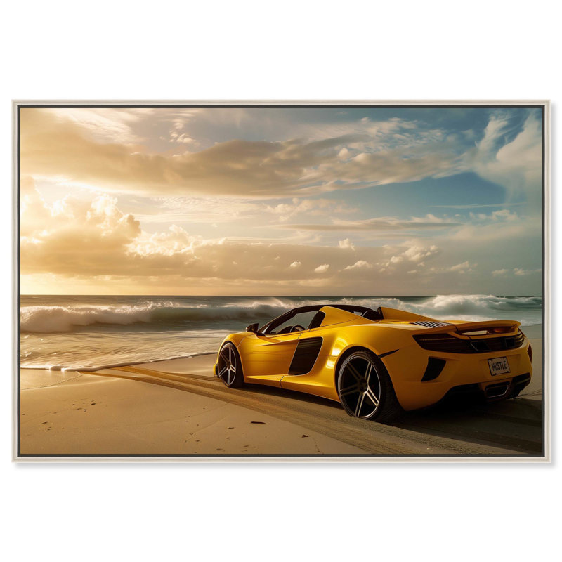 «Beach Sports Car» par Art Remedy, H 11 po x l 16 po, Noir, Cadre flottant