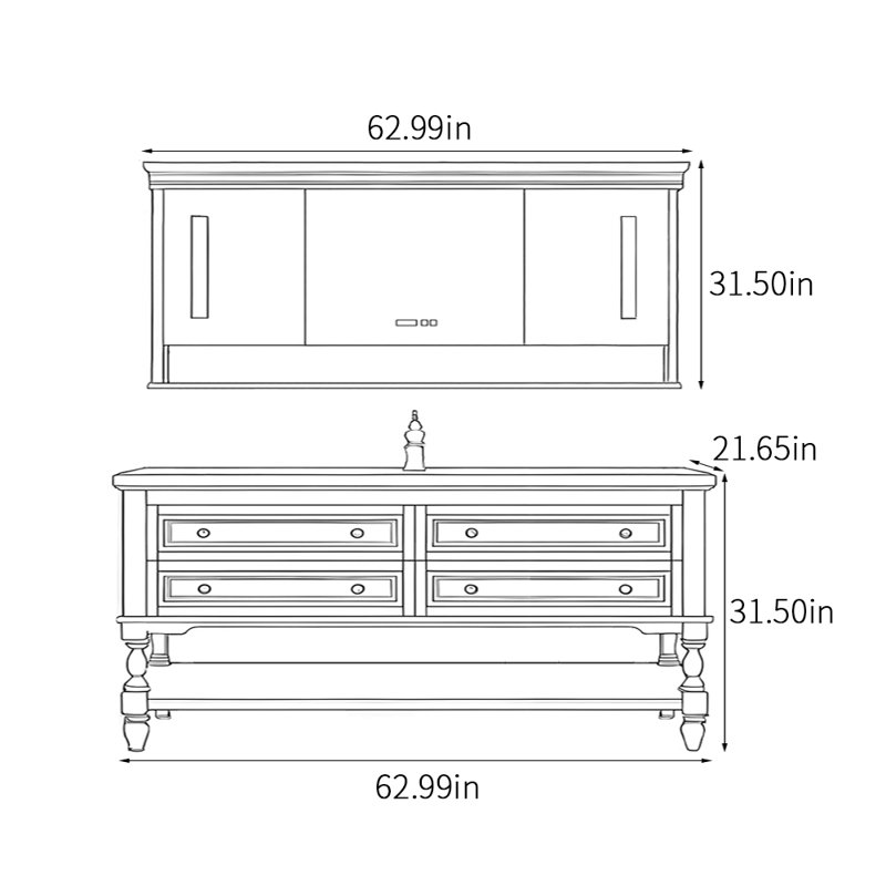 Armoire de salle de bain américaine rétro, H 31,5 po x l 62,99 po x P 21,65 po, Beige
