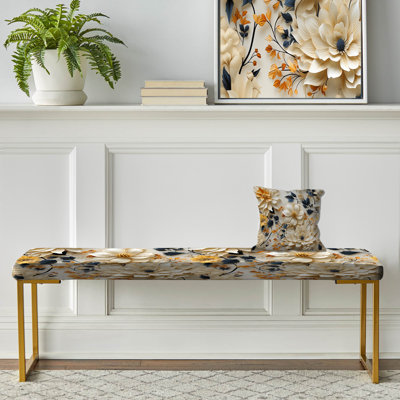 Sérénité florale d'inspiration mosaïque - banc rembourré floral doré