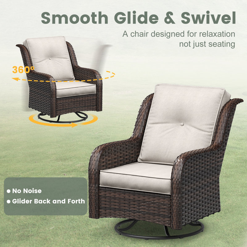 5-Person Patio Wicker Conversation Set with Cushions, 3 Seats Sofas, Swivel Rocker Chairs, Ottomans, Sand/Brown