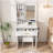 Vanity Table With Mirror And Adjustable LED Lights, Power Outlet, Hairdryer Holder And Stool, A Compact And Functional Dressing Desk For Small Bedrooms-1618783668
