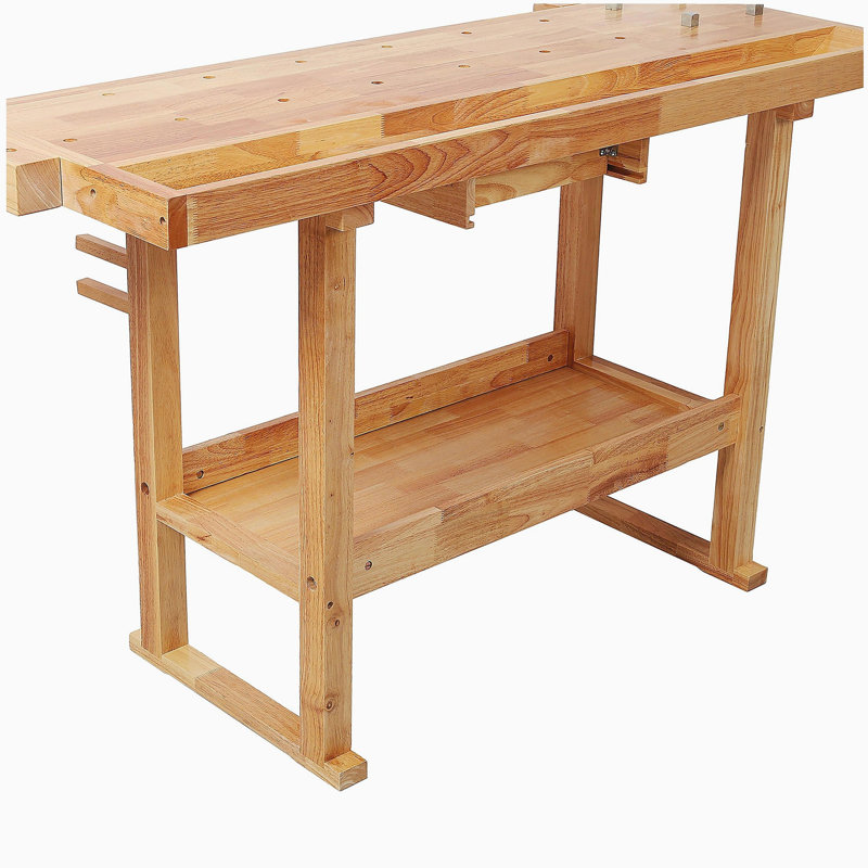 55" Wood Workbench, Heavy Duty Woodworking Bench with Adjustable Handle, 300Lbs Load Capacity Woodworking Table Work Bench with Storage for Garage, Workshop, Home Storage