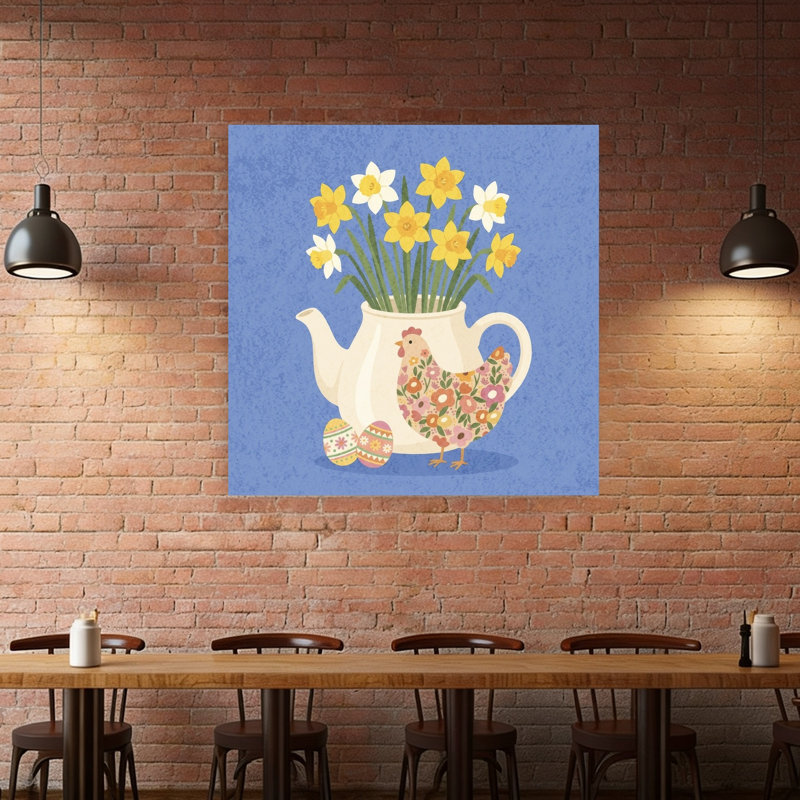 Printemps printanier, impression de jonquille, nature, animal, 48" H x 48" W