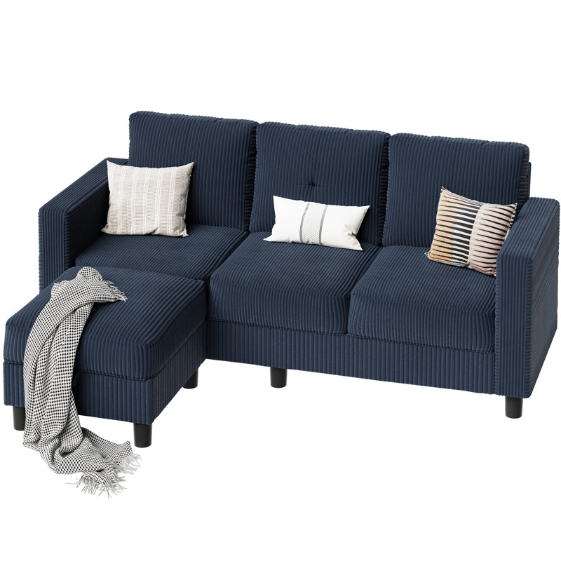 Aadvik 76.4" Upholstered Sofa Chaise, Blue