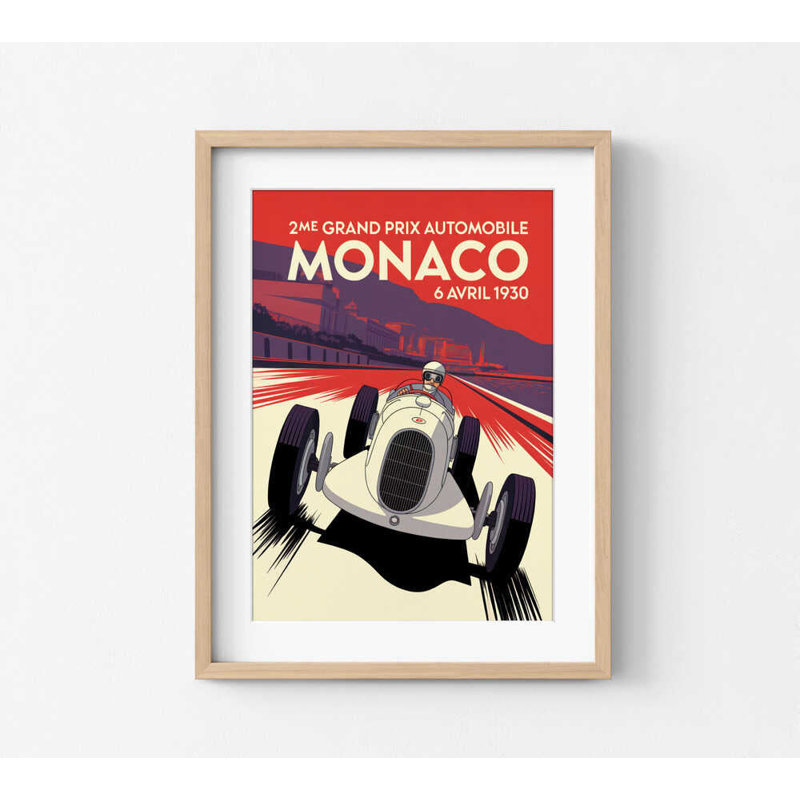 Monaco Grand Prix Racer: course de Formule, art mural, H 30 po x l 40 po, Framed Print without Mat, Tanné