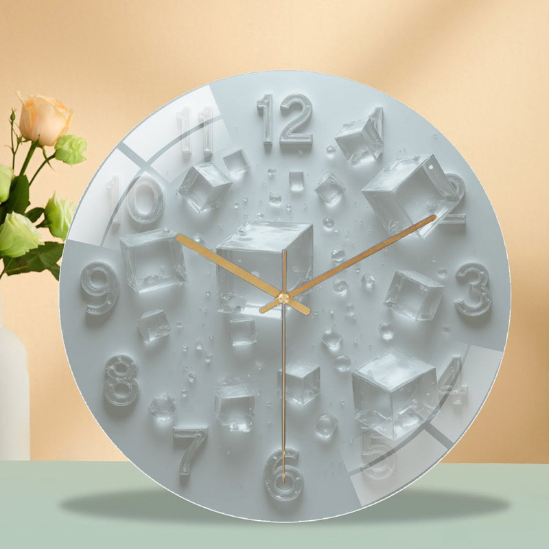 Transparent Ice Cubes Clock Home Decor Unique Design Art - 12'' Modern Glass Wall Clock