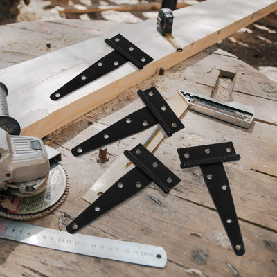 Domira 2 Pack 150mm (6") Heavy Duty T-hinges With Screws – Black Coated Metal Hinges For Wooden Gates, Shed & Barn Doors