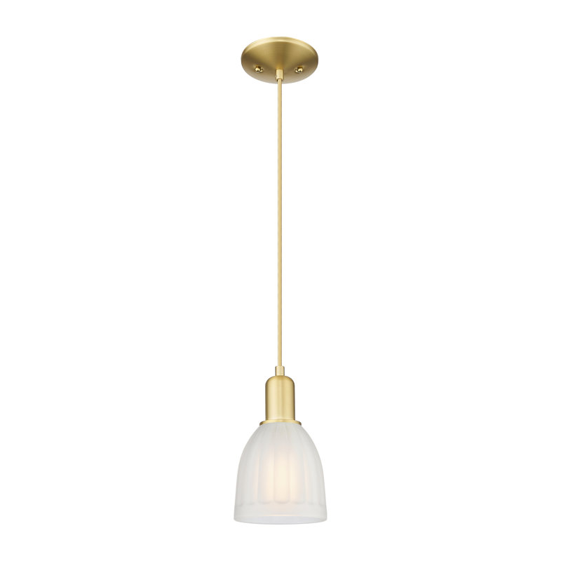 Arcadia - Bentham - Mini-luminaire suspendu à cordon 1 lumière 6 po - Finition or satiné - Abat-jour blanc, Or satiné