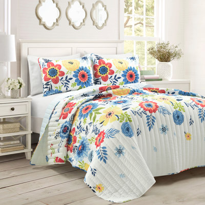 Blue Microfiber Reversible 3 Piece Quilt Set