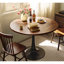 (Couleur de bois naturel) Table ronde, table de salle à manger moderne, table de salle à manger, plateau en panneau de fibres à densité moyenne et base tulipe en acier, table de cuisine, table basse de style Mid-Century pour salon 24 pouces, table de salle à manger ovale-2113106754-2113106756