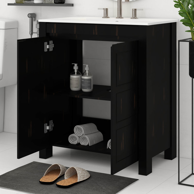 Armoire de rangement de salle de bain 30 po avec lavabo en céramique, meuble-lavabo de ferme avec 2 portes à fermeture douce et tablette réglable