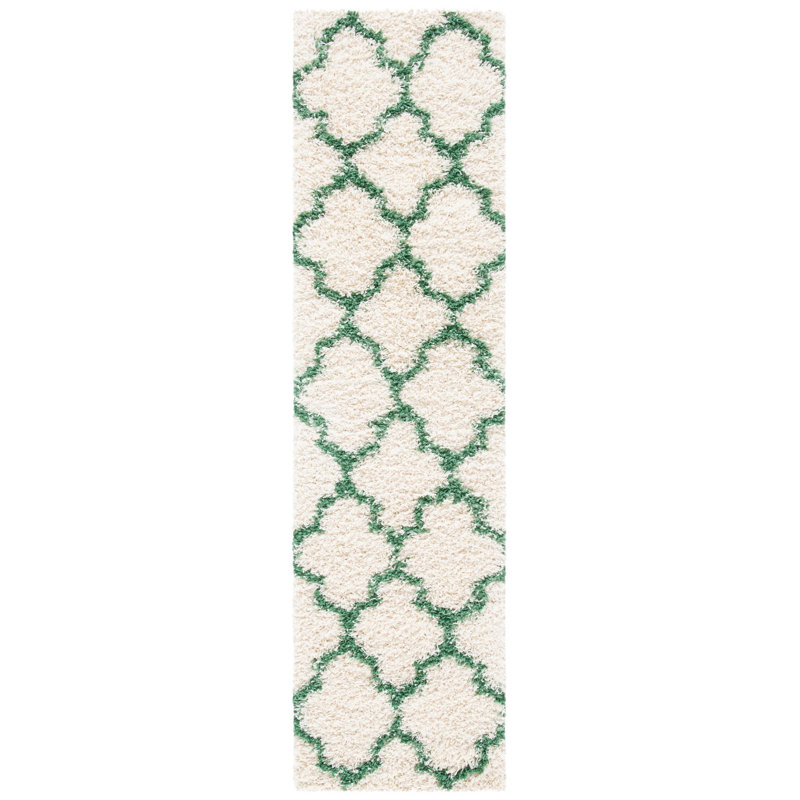 Suez Geometric Ivory/Green Area Rug, Runner 2'2" x 8'