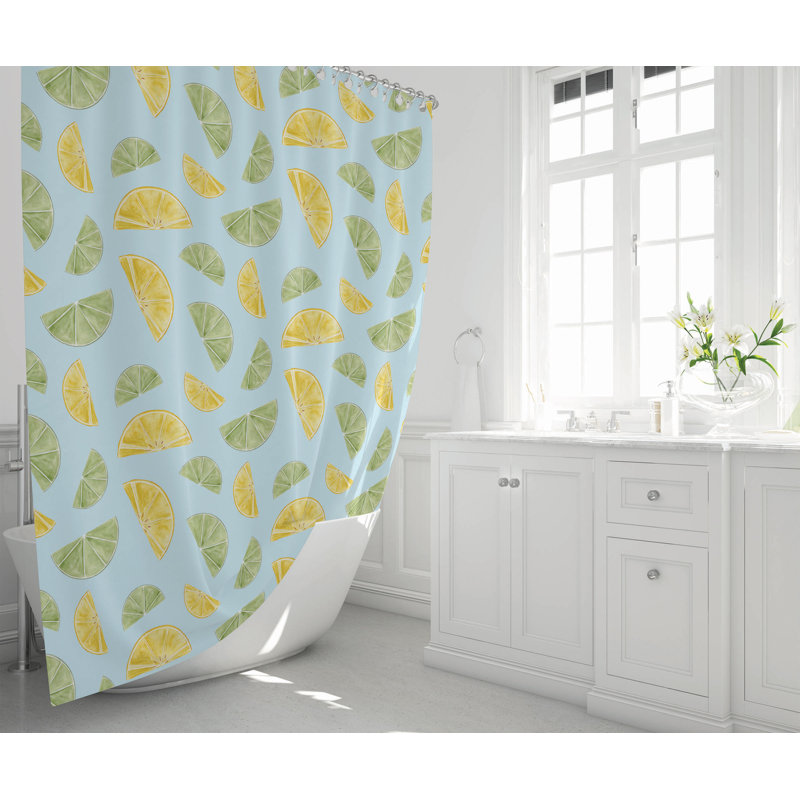 Summer Limes Ultra-Thin Lightweight Shower Curtain, Cloud Blue/Yellow/Green Geometric