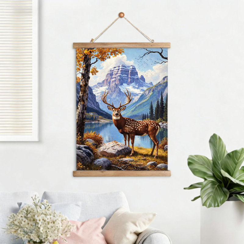 Crochet mural suspendu en bois Lakeside Deer Mountain, 16 W x 24 L