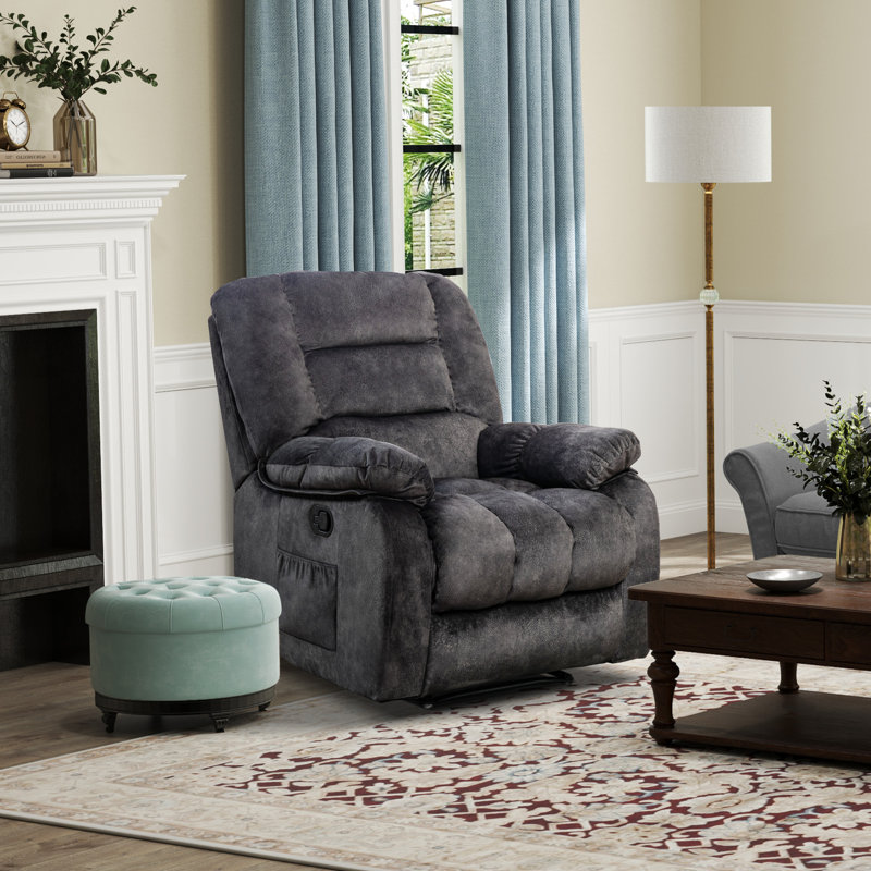 Fauteuil de massage inclinable manuel avec fonction chauffante de 35,8 po de large Lyquinn, Velours gris velours