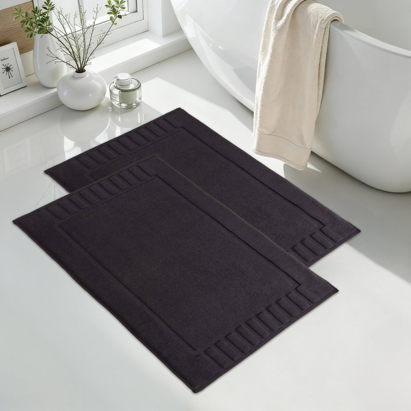 Tapis de bain 100% coton à bordure géométrique , Noir