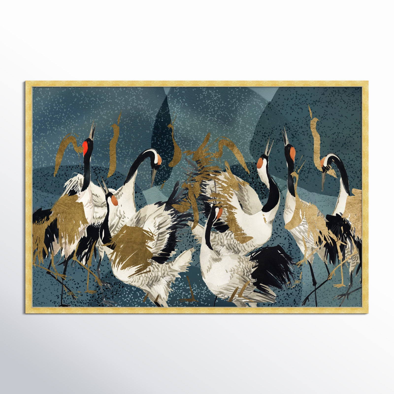 Crane Love Print by Oliver Gal, Gold Framed, 38" H x 56" W