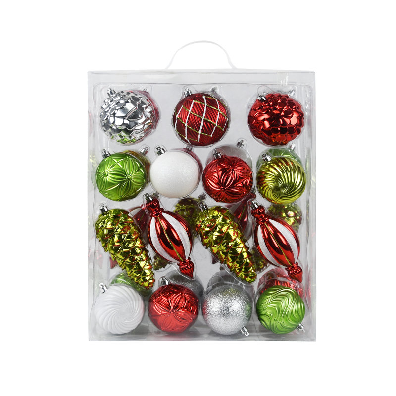 Ensemble d'ornement boule incassable 30 pièces, Vert / rouge / argent