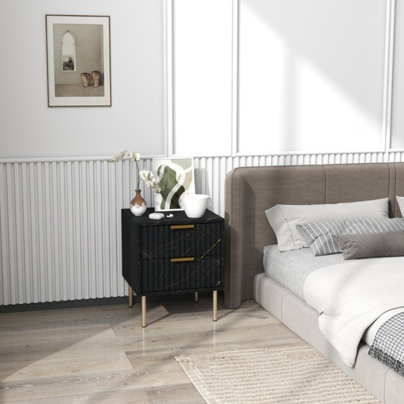40cm W Engineered Wood Bedside Table, Black