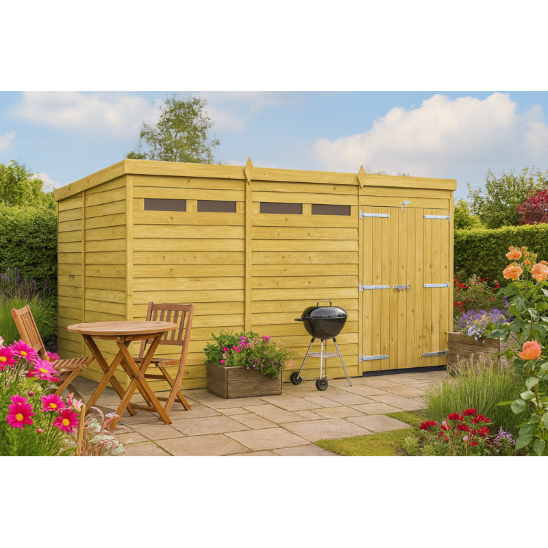 12ft x 7ft Pent Security Shed - Double Door