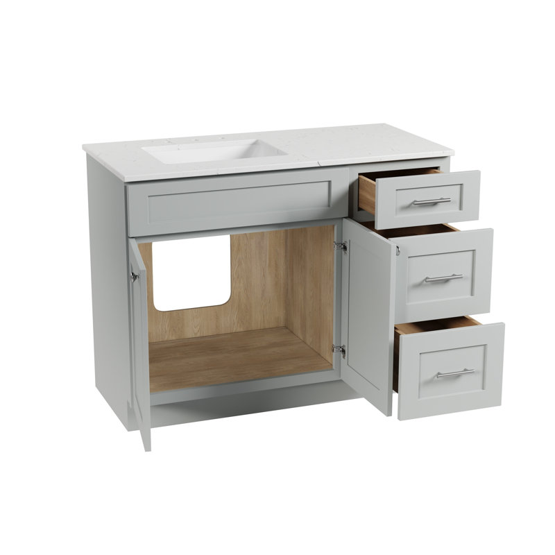 Disar 46'' Single Bathroom Vanity with Quartz Top, Left, Gray