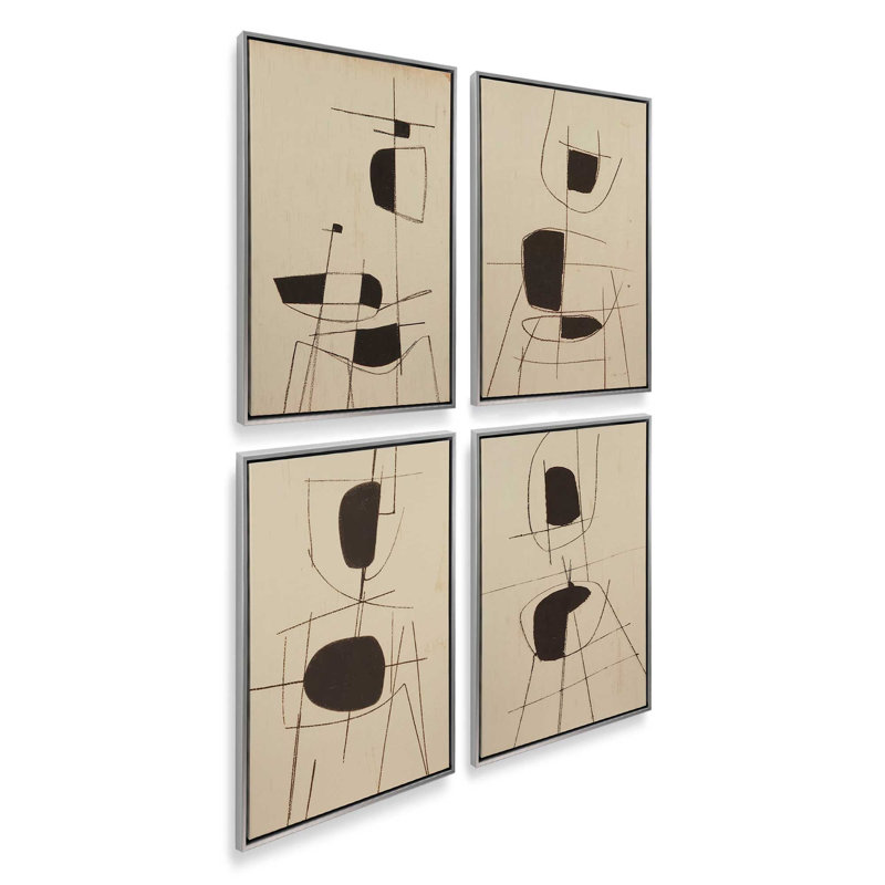 Ensemble de 4 imprimés «Lines of Stillness», 18 po x 12 po, Cadre flottant en chrome poli