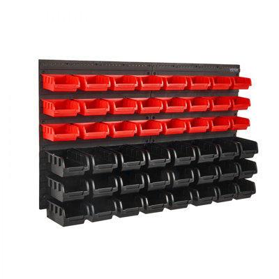 Wall Mounted Storage Bins, 48-Bin Parts Rack Organizer Garage Plastic Shop Tool with Wall Panels, Tool Organizer for Nuts, Bolts, Screws, Nails, Beads, Buttons, Other Small Parts, Black