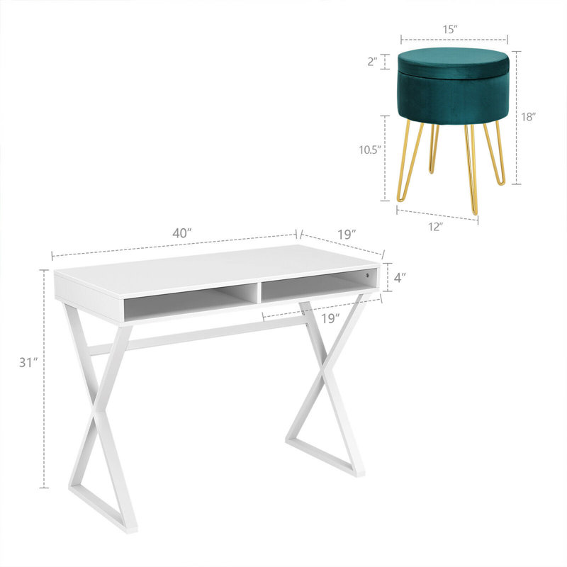 Ensemble coiffeuse avec tabouret Mancha, Vert