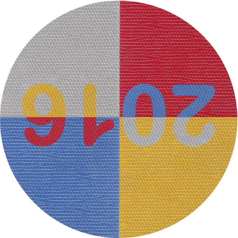 Laine abstraite faite à la machine et gris polyester/bleu/rouge Tapis décoratif, Rond 7 pi x 7 pi
