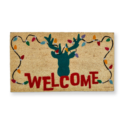 Tapis de porte intérieur en flocons de cerf antidérapant beige pour Noël