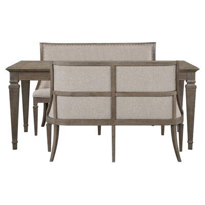 Extendable Rectangular Dining Table With 2 Upholstered Benches