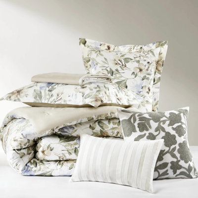 King Size 6pcs Cotton Print Comforter With A Nature - Inspired Floral Pattern, 100% For Luxurious And Breathable Experience, 300gsm Polyfill Fluffiness, Decor Pillows Chain Stitch Embroidery, Quality