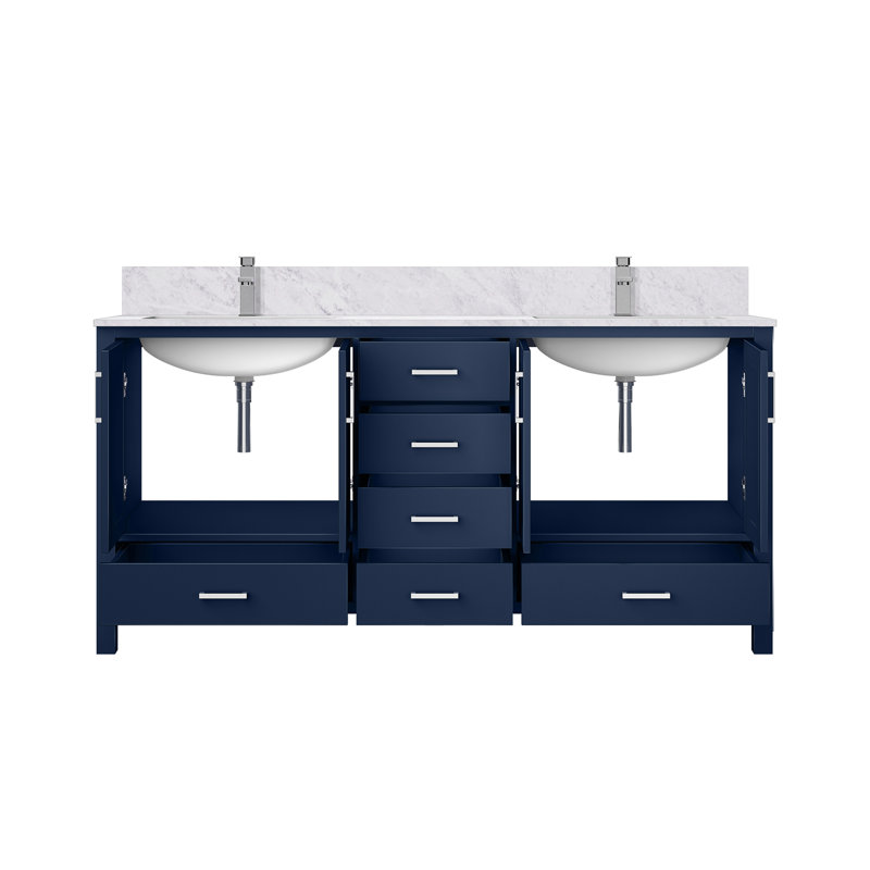 Meuble-lavabo double gris vieilli 72 po X P 22 po D, dessus en marbre de Carrare et ensemble de robinet, Gris