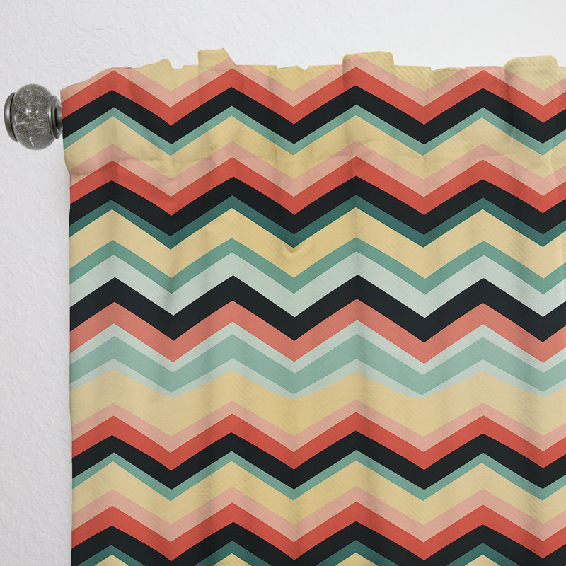 Charm chevron rétro bleu et corail - rideau en velours glamour - obscurcissant - 1 panneau, L 52 po x L 120 po