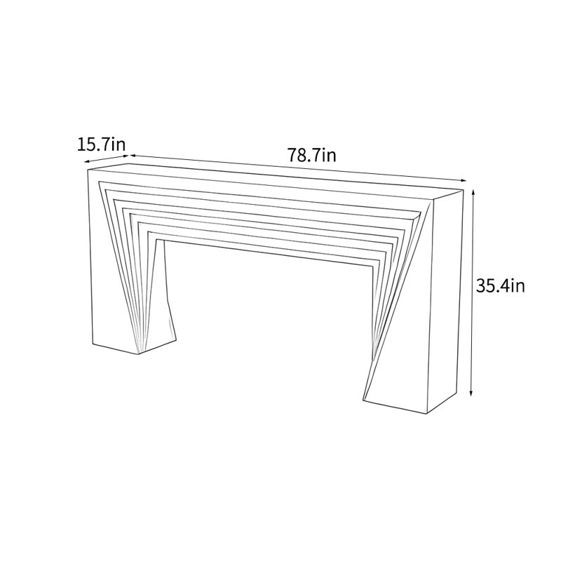 French retro simple rectangular console table, 35.4" H x 78.7" W x 15.7" D, Burlywood