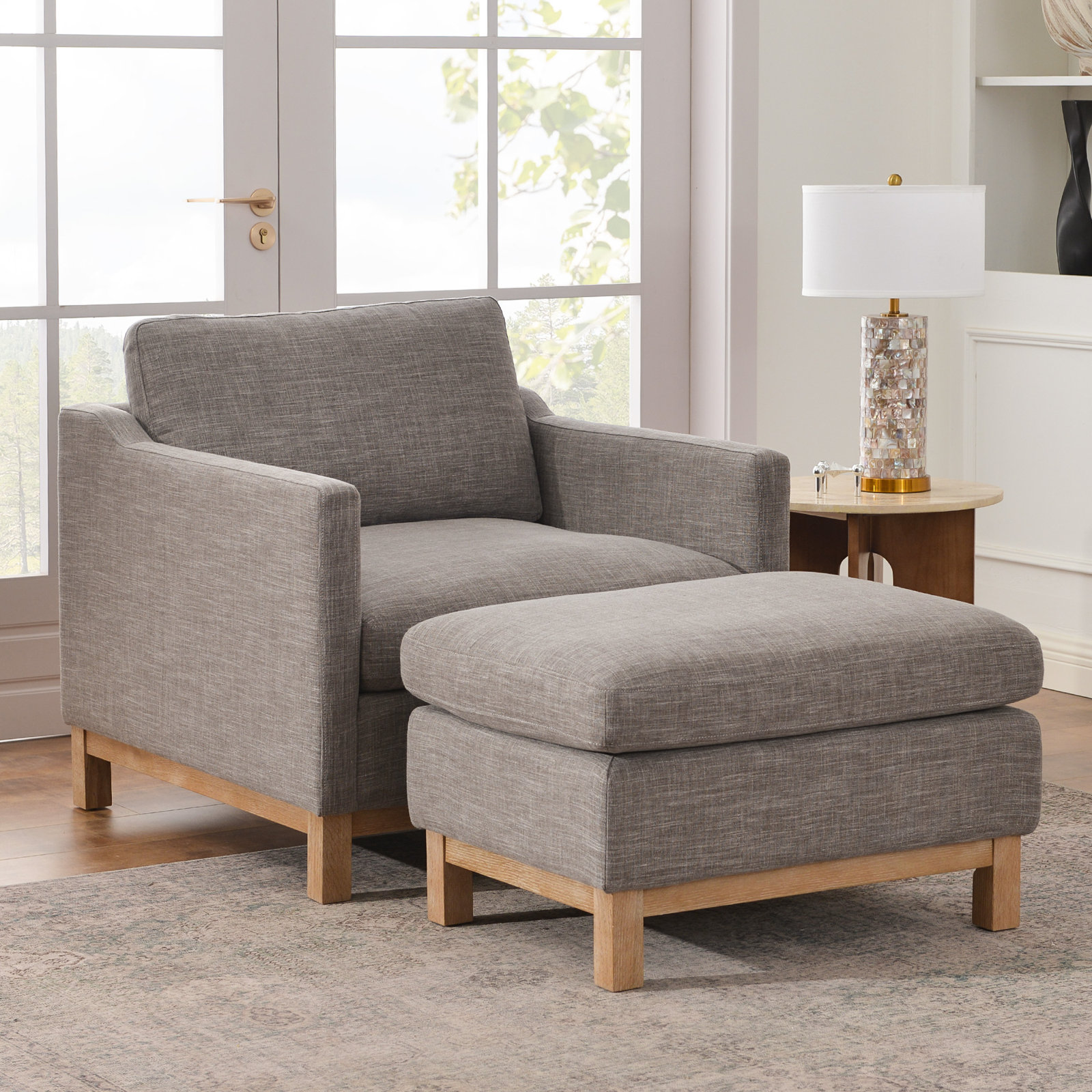 Down Filled Armchair with Ottoman, Smoke