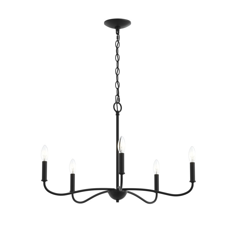 Ilia 5-Light Matte Black Chandelier, Matte Black, 18.25" H x 28" W x 28" D