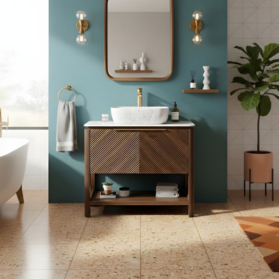 Meuble-lavabo autoportant à portes en bambou 36 po