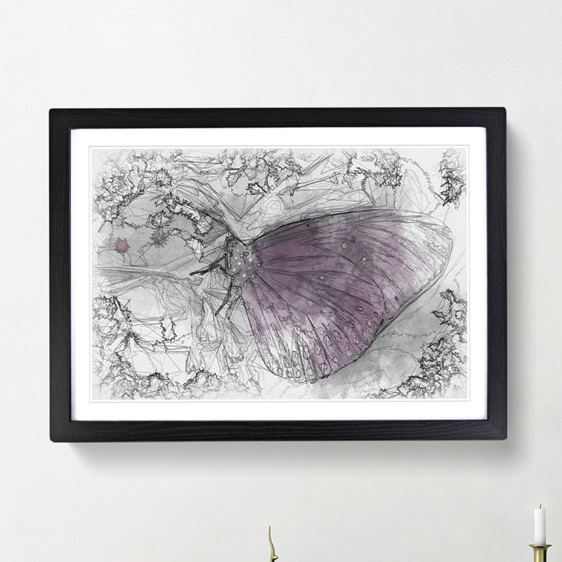 Butterfly upon a Flower - Picture Frame Graphic Art Print, 45cm H x 63cm W x 2cm D, Black Framed