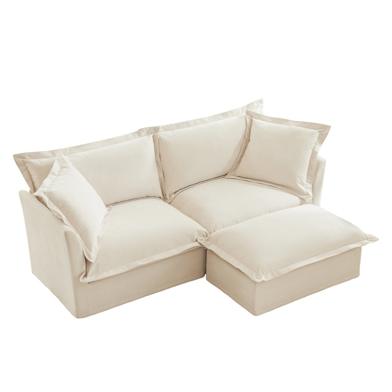 Canapé 2 places contemporain avec repose-pieds, Crème, crème