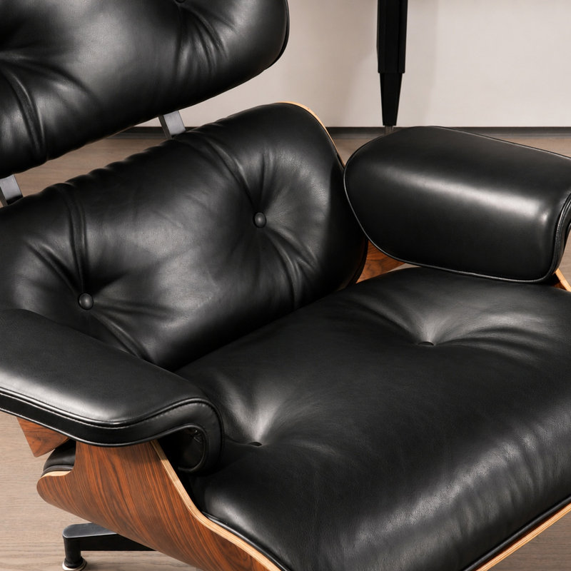 Méridienne et repose-pieds en cuir Mid-Century