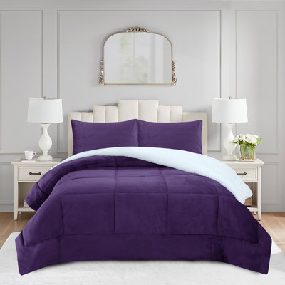 3-Piece Micromink Sherpa Comforter Set–Soft Fluffy Plush Comforter with 2 Pillowcases