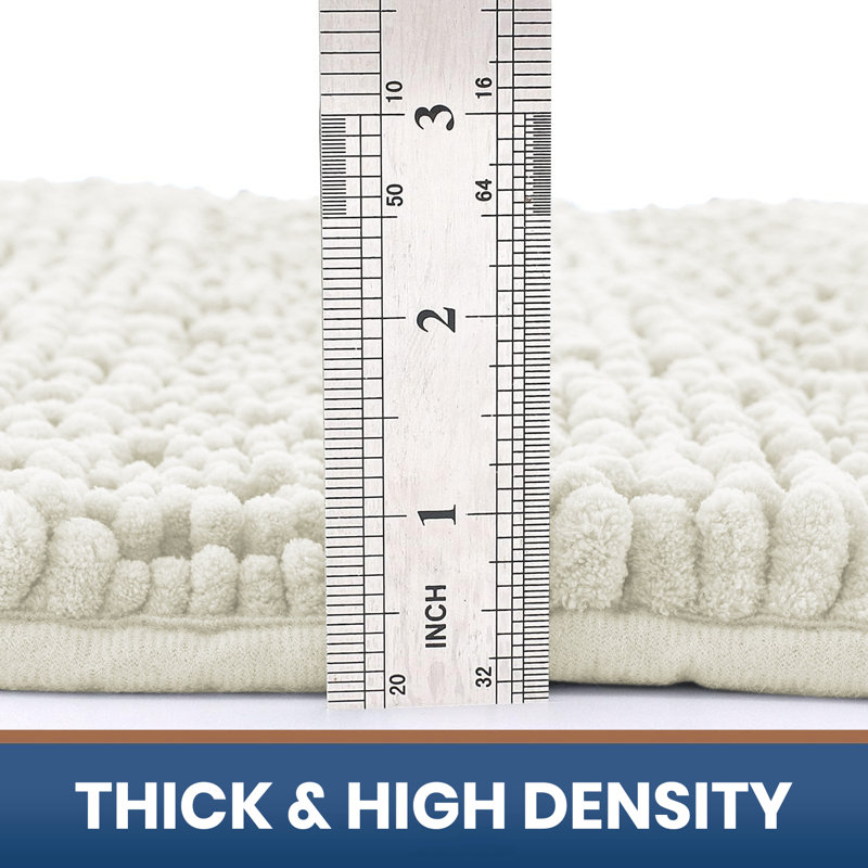 Chenille Non-Slip Non-Slip Bath Mat, White, 60cm L x 40cm W