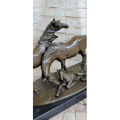 Teha Horses Harmony Stallion Bronze Sculpture Statue Hot Cast Marble Base Figurine Sa