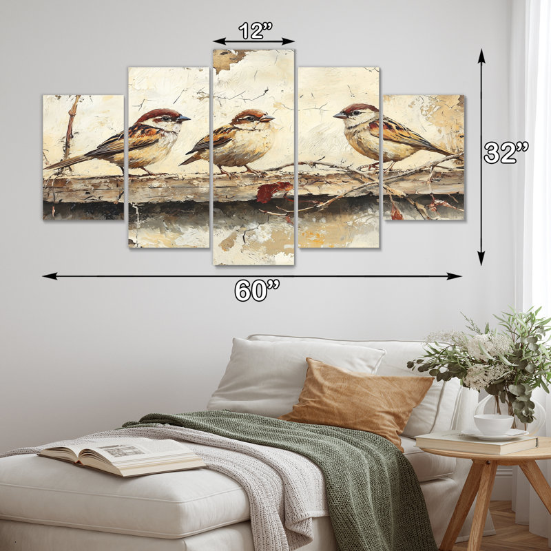Oiseau moineau par la ferme - Art mural oiseau - décoration murale moderne