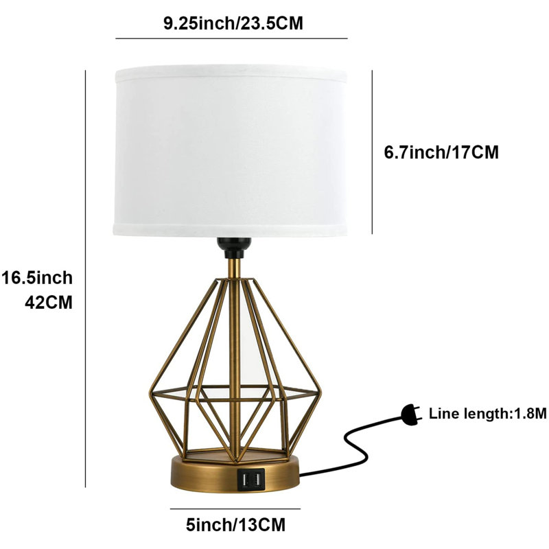 Ensemble de lampes de table 16,5 "avec base en métal et USB double (ensemble de 2)